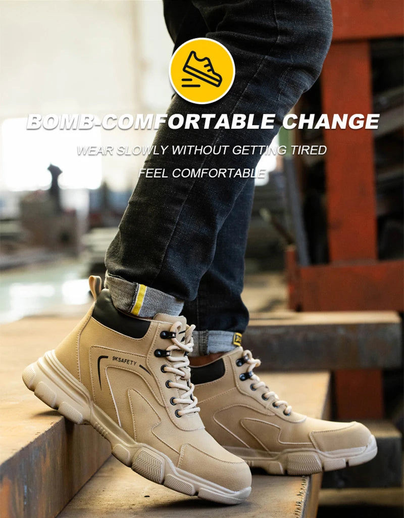 Steel Toe Boots for Men Lightweight Slip Resistant Construction Work Boots Indestructible Men's Safety Shoes Outdoor Boots