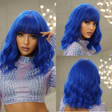 Women Grey Wavy Bob Wigs with Bangs Short Blonde Ombre Synthetic Wig with Dark Roots Natural Hair for Daily Use