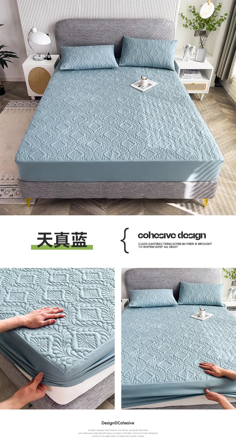 Waterproof Mattress Protector Thicken Fitted Bed Sheet Breathable & Noiseless Mattress Pad for Twin/Double/Queen/King Size Beds