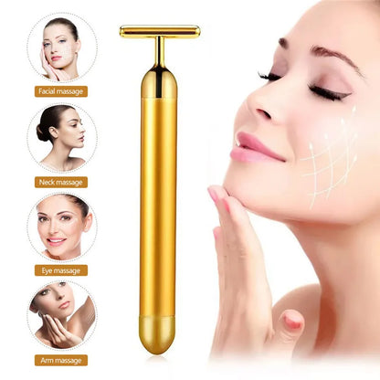 Barra de belleza facial adelgazante de oro de 24 quilates, masajeador facial reafirmante con pulso, herramienta vibratoria para reafirmar la piel y eliminar arrugas.