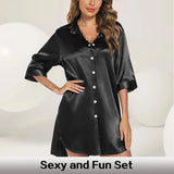 Women's Solid Color Half-Sleeve Single-Breasted Loose Nightshirt for Home Wear Sleepwear
