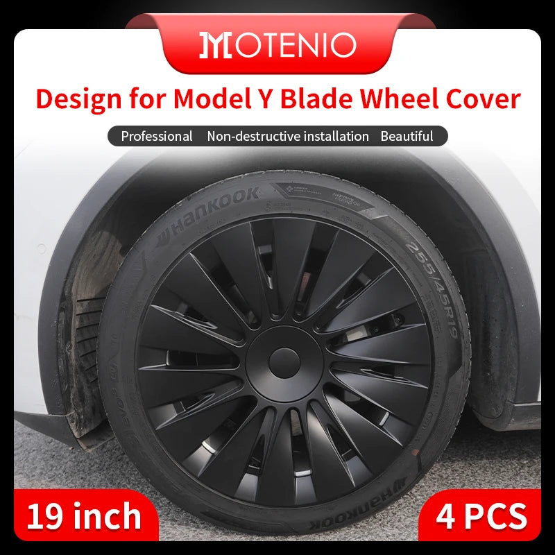 4PCS for TESLA Model Y 2019-2024 Vehicle Full Coverage Blade Wheel Cover Cap 19 Inch Hubcaps Automobile Replacement Accessories