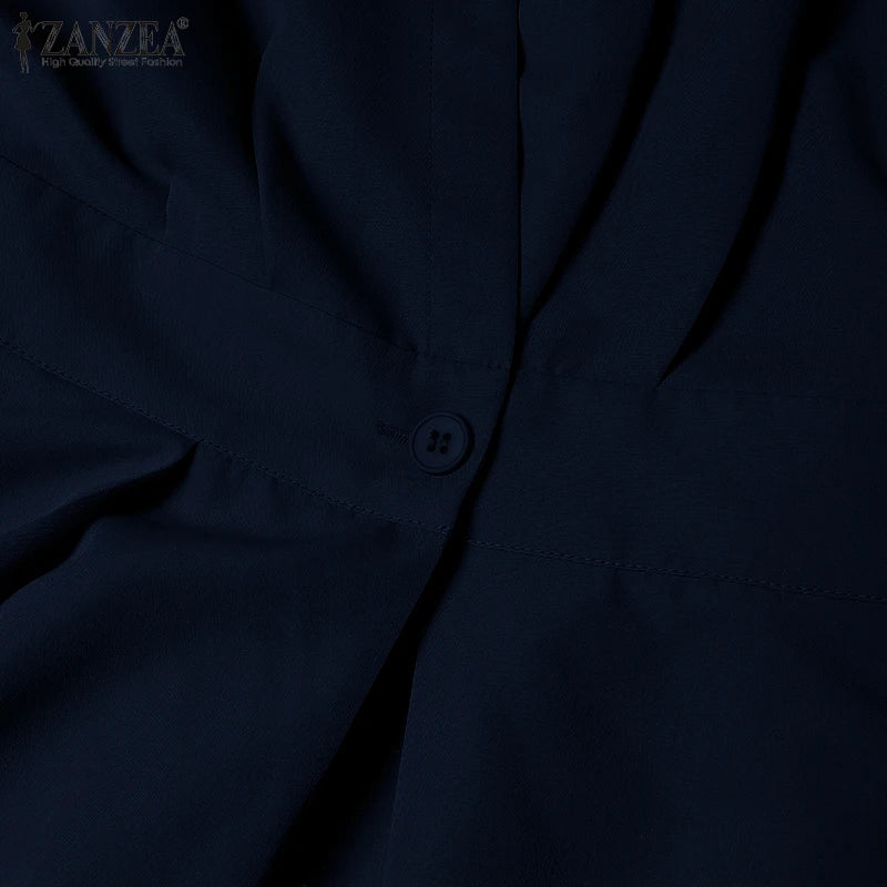 Women Summer OL Work Dress ZANZEA Elegant Short Sleeve Office Sundress Casual Solid A Line Buttons Holiday Vestidos Kaftan Robe