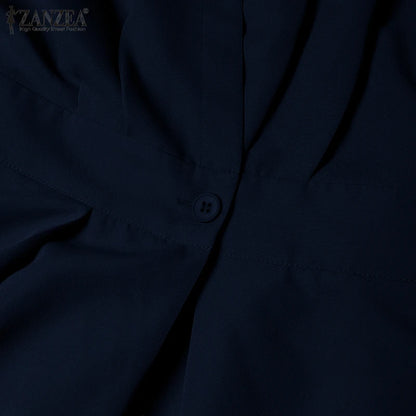 Women Summer OL Work Dress ZANZEA Elegant Short Sleeve Office Sundress Casual Solid A Line Buttons Holiday Vestidos Kaftan Robe