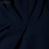 Women Summer OL Work Dress ZANZEA Elegant Short Sleeve Office Sundress Casual Solid A Line Buttons Holiday Vestidos Kaftan Robe