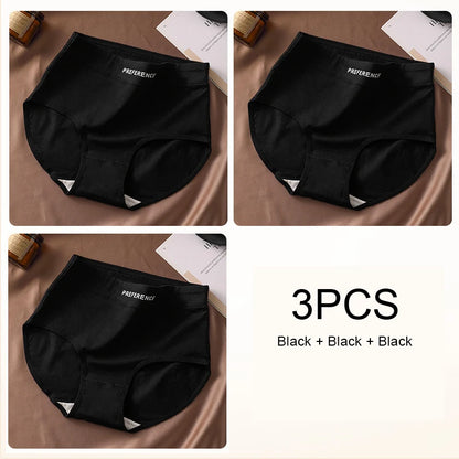3PCS Woman High Waist Briefs Breathable Underwear Women Large Size Lingerie Pure Cotton Sexy Underware Triangular Panties Female