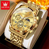 OLEVS 2856 New Men's Watches Luxury Classic Flywheel Design Waterproof Chronograph Moon Phase 24 Hour Quartz Wrist Watch for Men