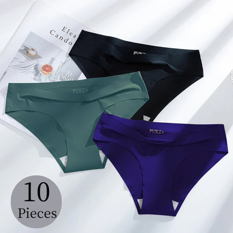 Giczi 10PCS/Set Seamless Women's Panties Solid Color Silk Satin Underwear Breathable Comfortable Briefs Sexy Lingerie Cozy Panty