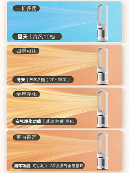 German dualpurpose cooling and heating bladeless fan, household silent small warm air heater, vertical floor standing electric