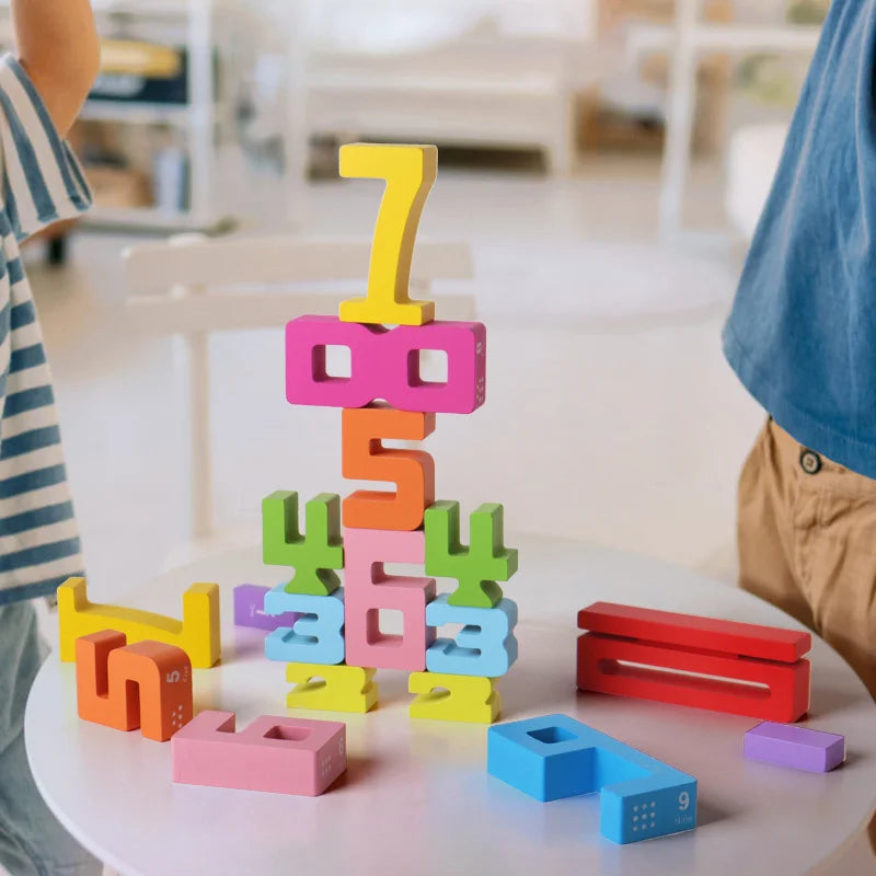 Wooden educational digital blocks, creative puzzles, stacking toys, fun brain teasers, early education topics, Montessori style