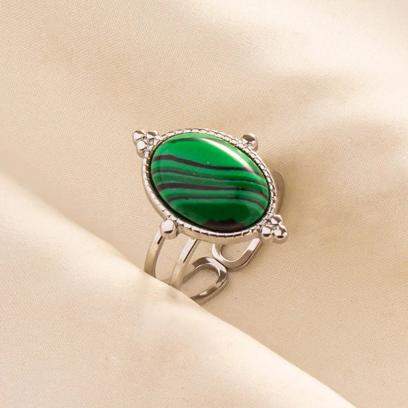 1pc Green Turquoise Ring Hippie Stainless Steel Silver Color Charm Opening Adjustable Ring Women Chunky Bohemian Party Jewelry