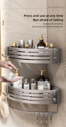 No Drill Bathroom Corner Shelf Wall Mounted Shower Corner Shelves with Hook Towel Bar Space Aluminum Bathroom Organizer Rack