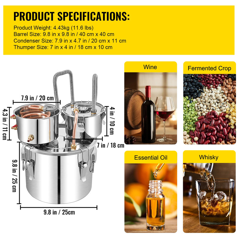 SucceBuy 12L 20L 30L 50L Alcohol Brewing Distiller DIY Moonshine Apparatus Stainless Steel Still Whisky Brandy Home Appliance