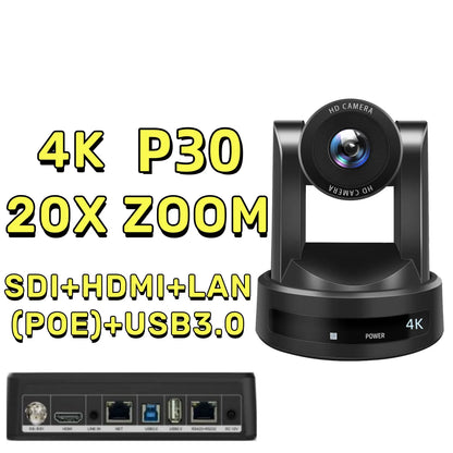 4K/1080P SDI NDI PTZ Camera 10X/20X Optical Zoom, HDMI/USB/POE | IP Live Streaming Camera for Church/Meeting/Broadcast (Youtube)