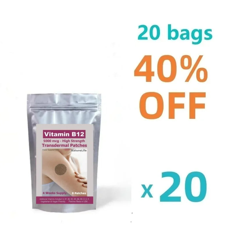 Vitamin B12-5000mcg (High Strength) Plus Additional Vitamins - Transdermal Patches. Patches Made in USA. 8 Weeks Supply.