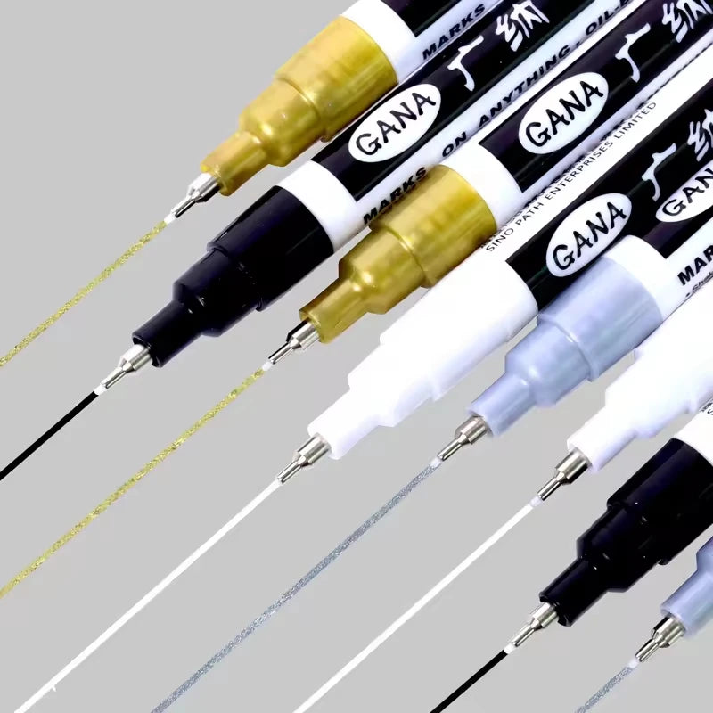 Fine tip permanent Paint Marker Pen DIY Paint Metallic Pen Permanent Gold SILVER Marker Touch Up,School Model Painting