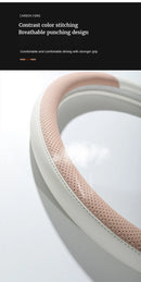 Perforated Nappa Leather Car Steering Wheel Cover Warm in Winter and Cool in Summer, Universal 15 Inch,  Anti-Slip, Odorless