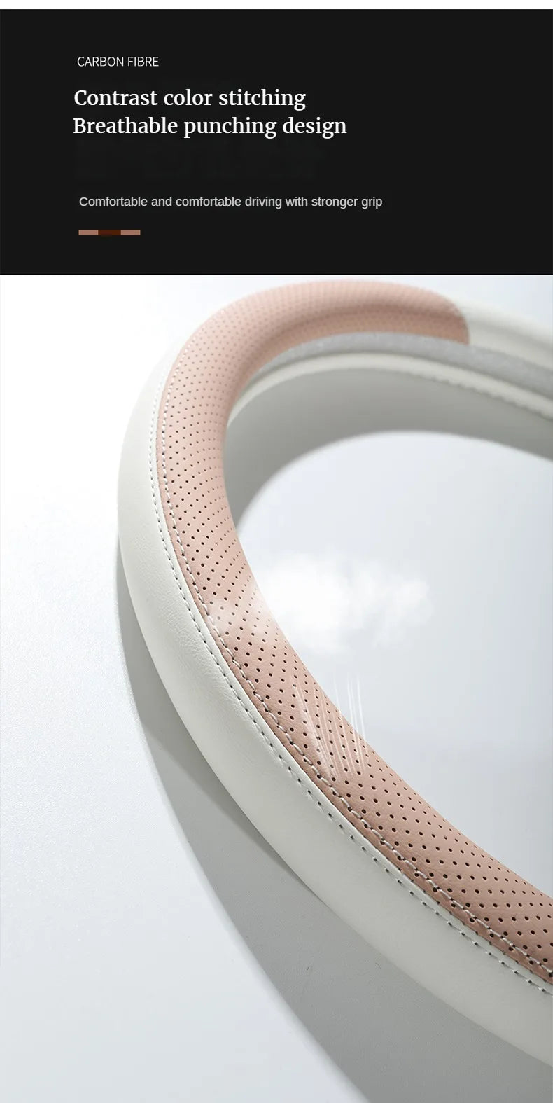 Perforated Nappa Leather Car Steering Wheel Cover Warm in Winter and Cool in Summer, Universal 15 Inch,  Anti-Slip, Odorless