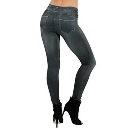 Jeans jeans multi bolsos para mulheres, calça de cintura alta, lápis elástico estampado, calça com fundo de tudo, casual