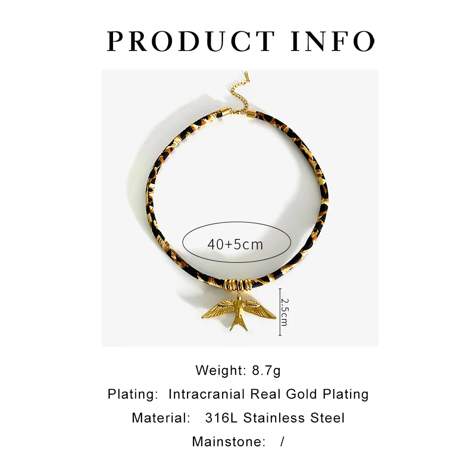 GHIDBK Europe and America Exaggerated Stainless Steel Heart Sun Pendant Necklace Vintage Trend Leopard Print Necklaces for Women