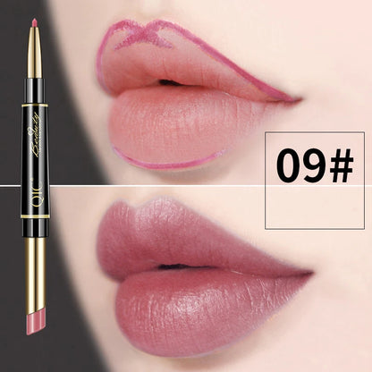 Delineador de labios 2 en 1, resistente al agua, mate, lápiz labial, rojo sexy, de larga duración, maquillaje, cosméticos