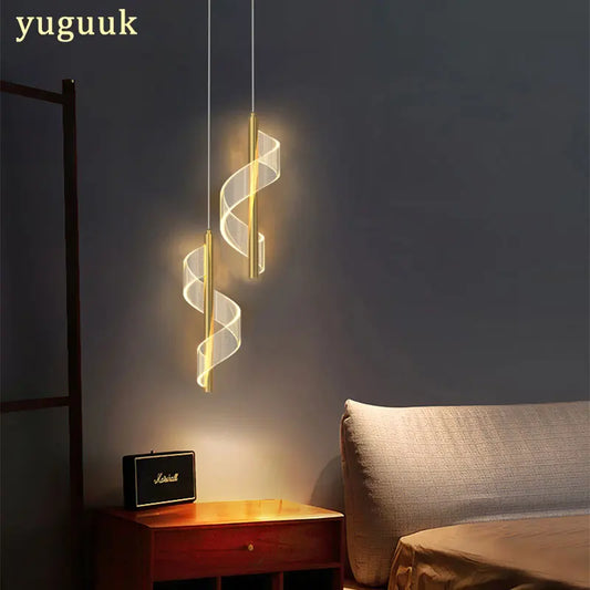 Lámpara colgante nórdica de espiral LED para mesita de noche, iluminación interior, dormitorio, sala de estar, decoración del hogar, luz acrílica moderna