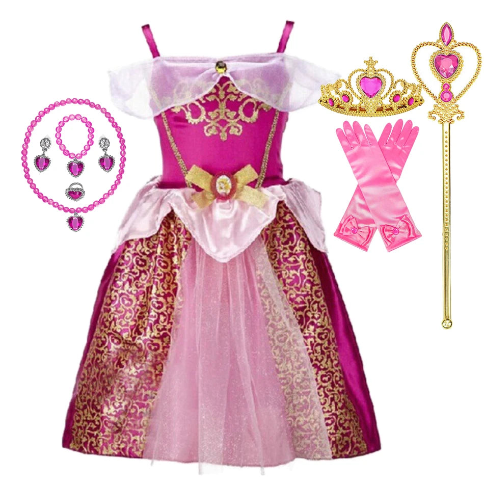 Vestido de Princesa para Festa à Fantasia – Novo Modelo 2025 – Ideal para Natal, Aniversário e Carnaval (Estilos Rapunzel e Bela)