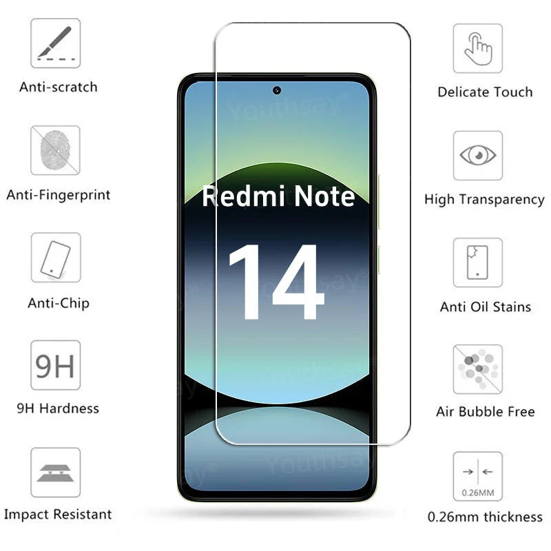 6in1 Full Glue Glass For Xiaomi Redmi Note 14 Tempered Glass Redmi Note 14 Screen Protector Camera Lens Film Redmi Note 14