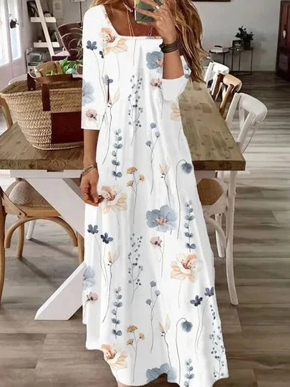 Vestido estampado de flores de manga comprida feminino, tamanho grande, médio, manga comprida, moda outono e inverno, elegância, novo