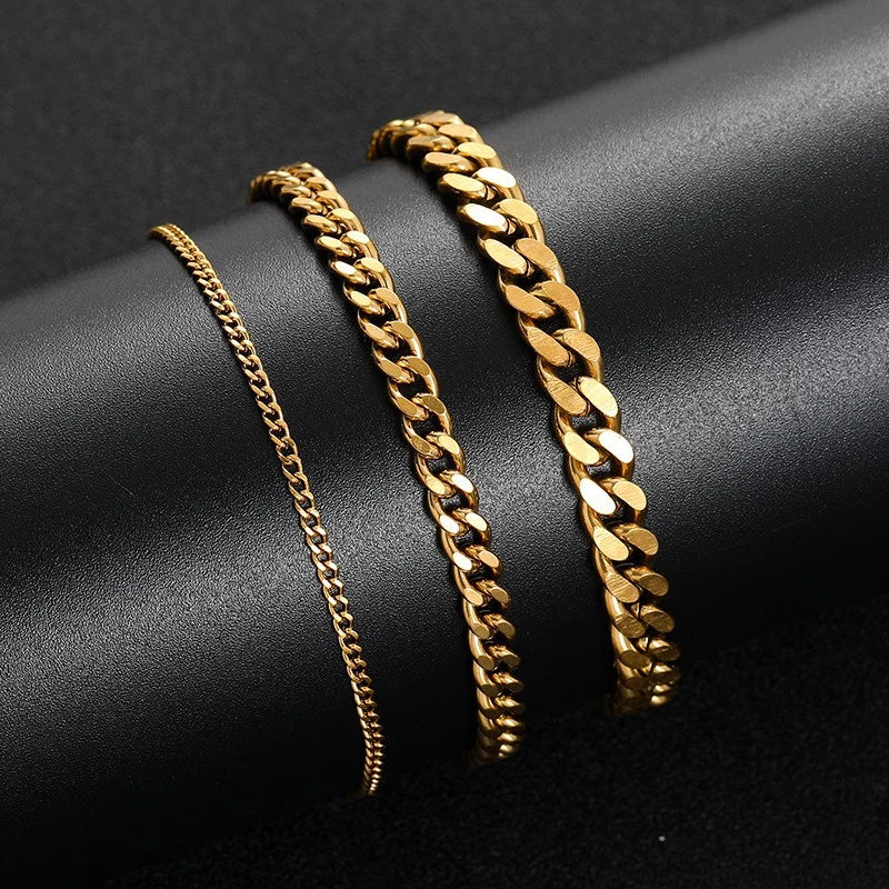 3-11mm Thick Waterproof Chain Bracelet for Men Stainless Steel Cuban Chain Wristband Classic Punk Heavy Men's Jewelry Gift