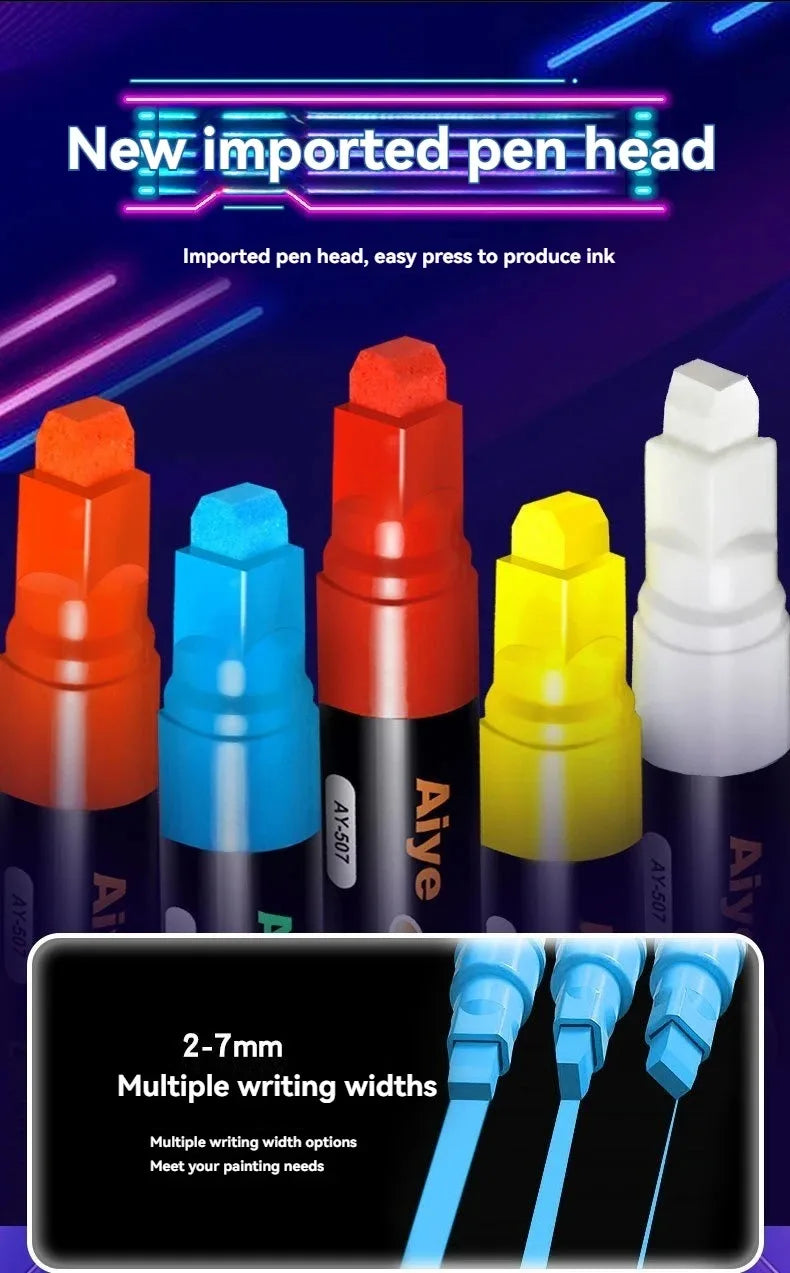 8 Colors 7mm Liquid Erasable Chalk Markers Pens Washable & Wet Erase Neon Makers for Blackboard Chalkboard Signs Glass Window