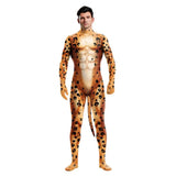 Zawaland Tiger Leopard Cheetah Petsuit for Men Animal Disguise Costume Crotch Zipper Zentai Halloween Carnival Full Bodysuits