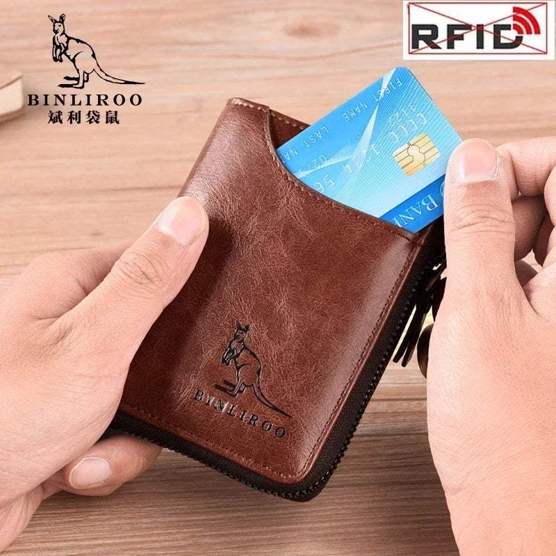 Genuine Leather Men's Wallet Luxury Short RFID Card Holder for Men Zipper Coin Purse Portable Male Wallets Billfold