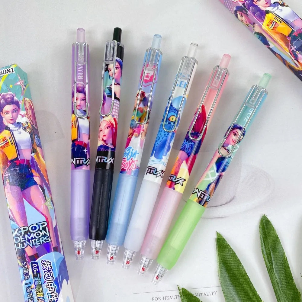 1/3/6/12Pcs KPop Demon Hunters Black Gel Pen Blind Box Student Writinng Pen Anime Figure Stationery Study Supplies Gift 0.5mm