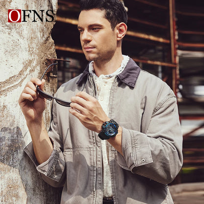 OFNS - Reloj de lujo estilo G para hombre, resistente al agua hasta 50 m, multifunción, deportivo, militar, de cuarzo, con LED digital