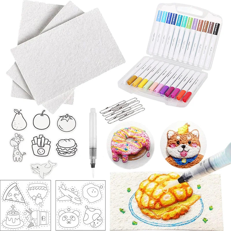 Magic Puffy Paint, 3D Drawing Magic Canvas Sponge, Texture Painting Kit, DIY Bubble Drawing Pens Art Supplies Crafts For Kids