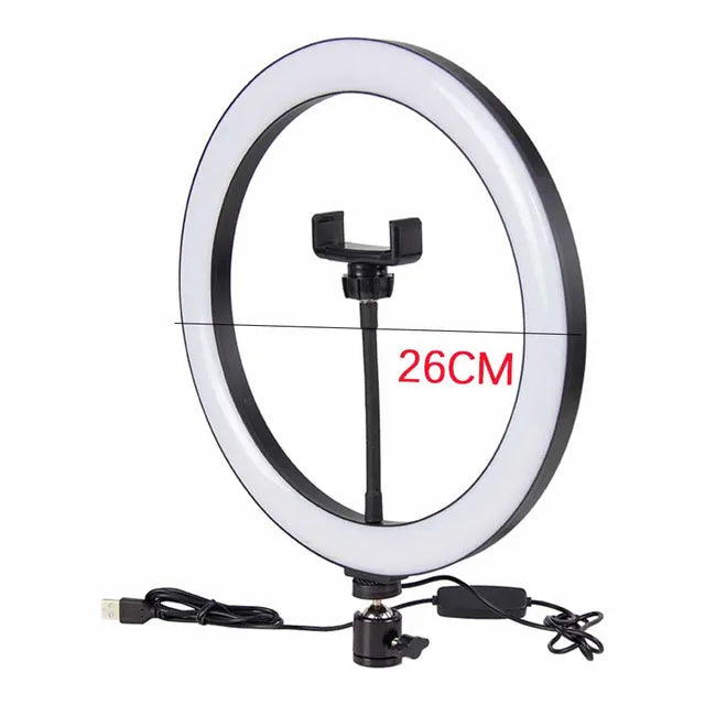 Anillo de luz LED para selfies de 10 pulgadas con enchufe USB, iluminación de 3 tonos, luz para fotografía, grabación de video, transmisión en vivo, luz de relleno 