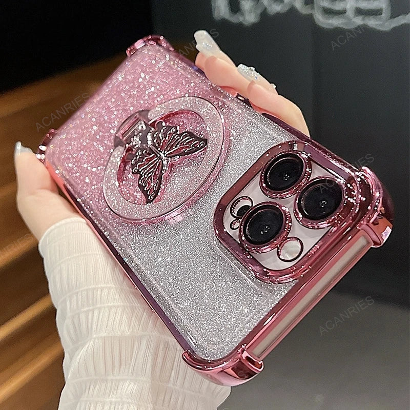 Xiaomi14t Shockproof Plating Butterfly Holder Case On For Xiaomi Mi 14t Pro Mi14t 14 T Mi14tpro Silicone Stand Cover 13t Mi13t