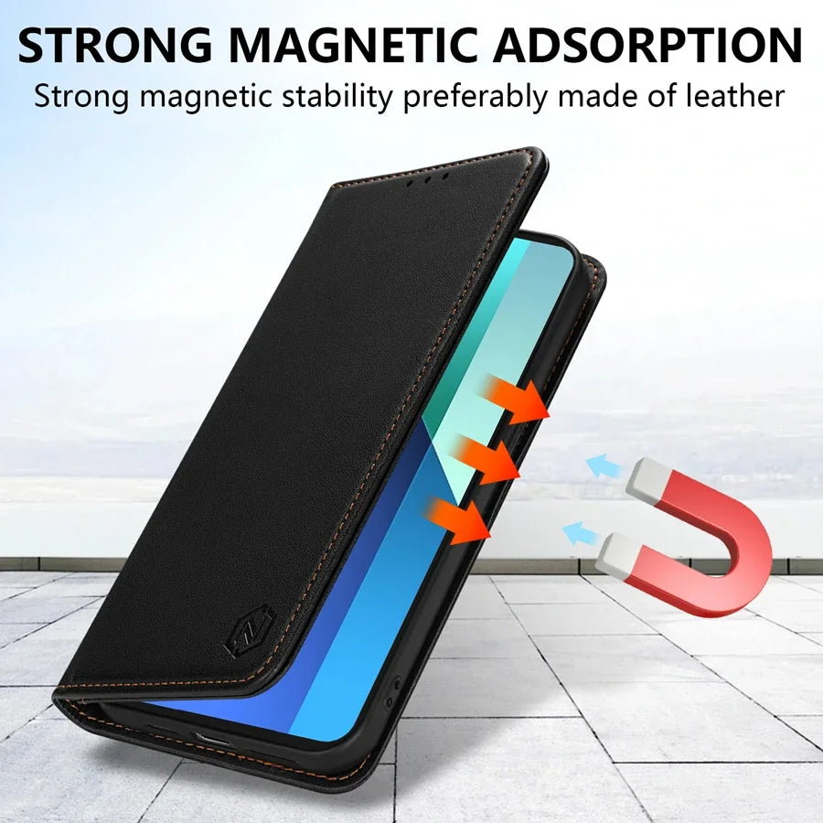 Wallet Skin friendly Magnetic Card Slot Flip Leather Case For Xiaomi 14T 13T 11T Poco X6 C65 C75 Redmi 14C 13C 13 12C 10C 9A 9C