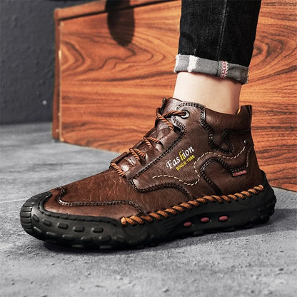 Zapatillas informales de cuero vulcanizado de alta calidad para hombre, zapatos planos de diseño, cómodos, antideslizantes, para caminar, correr y trotar, 2024