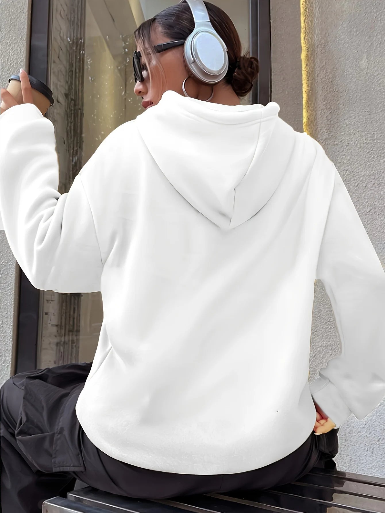 Milano Italy Polyester Hoodie for Women 100% Knit Fabric Alphabet Print Casual Long Sleeve Sweatshirt with Pocket