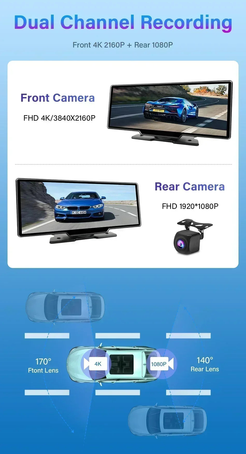 Srnubi 10.26" Dash Cam Rearview Carplay Android Auto 4K DVR Navigation Player Dual Lens Recorder Dashboard WIFI BT