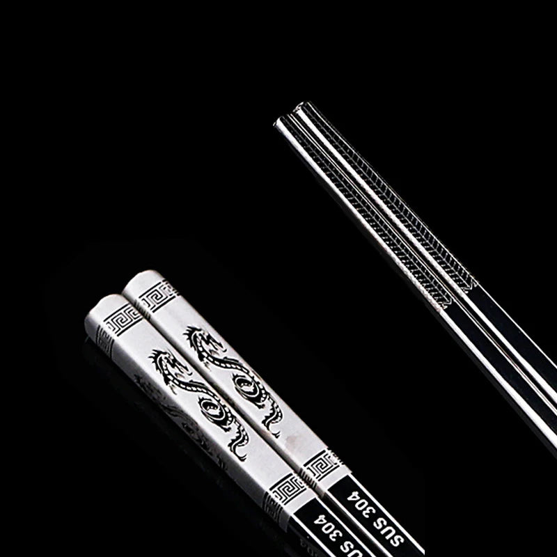 23cm Exquisite Dragon Pattern Chopsticks 304 Stainless Steel Non-slip Chinese Chopstick Food Sushi Sticks Home Kitchen Tableware