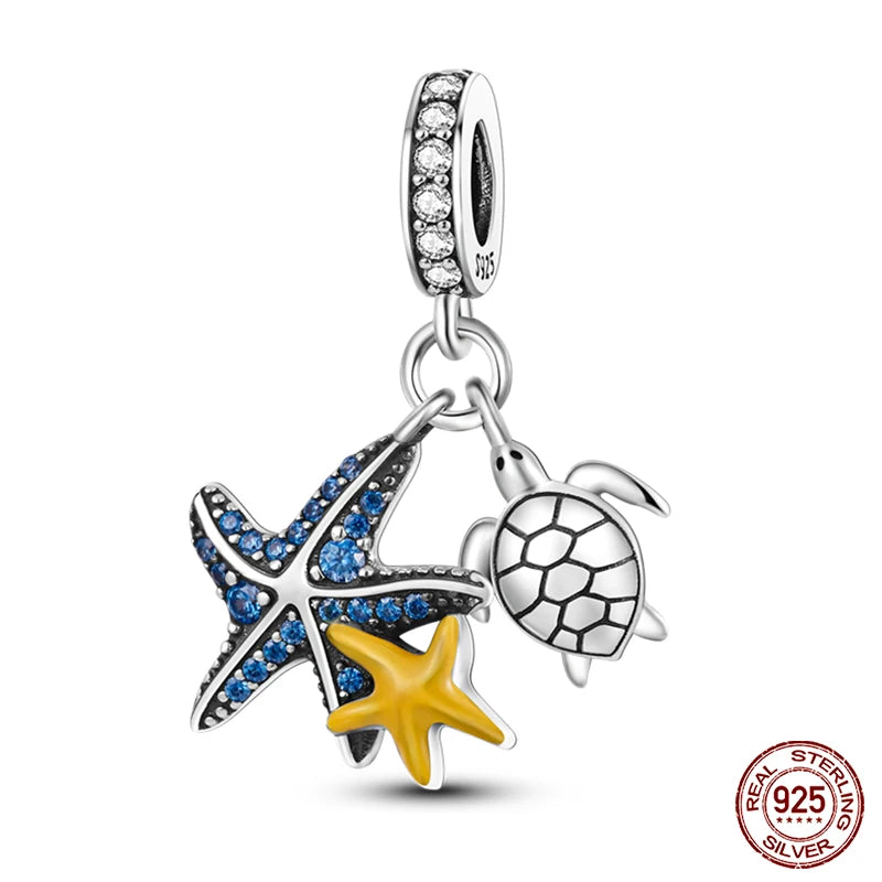 Ocean Series - Original Genuine 925 Sterling Silver Turtle Crab Mermaid Charm Beads Suitable for 3mm Bracelet DIY Making Pendant