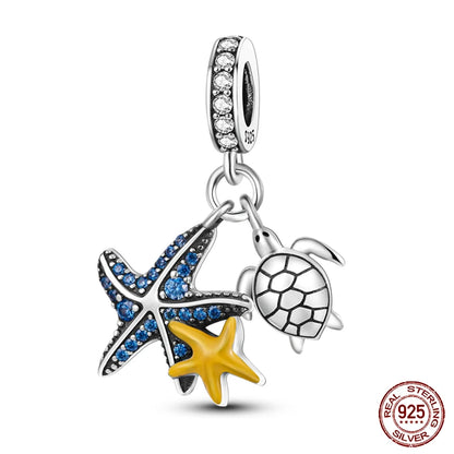 Ocean Series - Original Genuine 925 Sterling Silver Turtle Crab Mermaid Charm Beads Suitable for 3mm Bracelet DIY Making Pendant