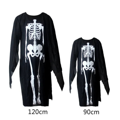 Halloween Death God Play Costume, Kids and Adults Horrible Skeleton Costume, Black Ghost Robe and Sickle, Enjoy Game Party