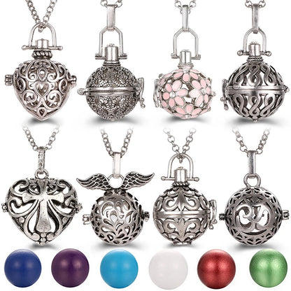 New Aroma Water Droplets Cage Lockets Necklace Heart Shaped Zircon Essential Oil Diffuser Set Combination Woman Pendant Jewelry