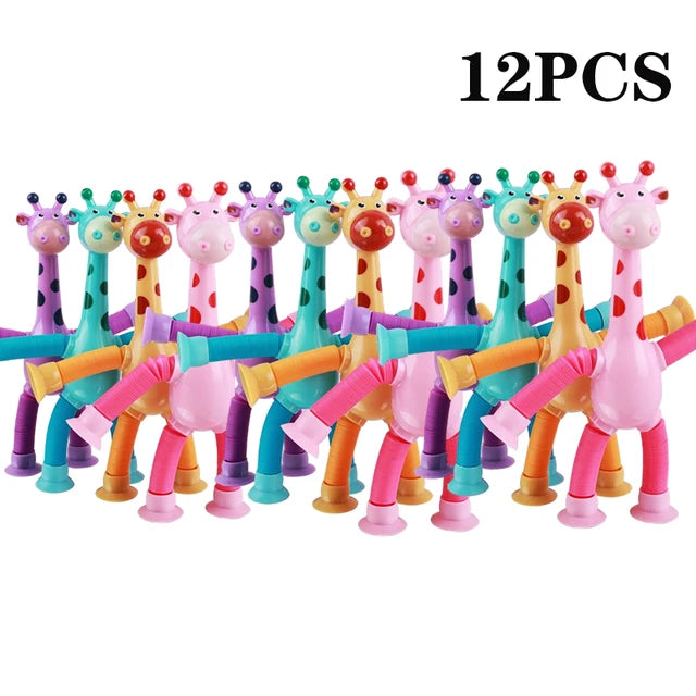 Suction Cup Toys for Kids, Pop Tubes, Stress Relief Squeeze Toy, Telescopic Giraffe Hand Toy, Sensory Bellows, Kids Gift, 4 Pcs, 12Pcs 