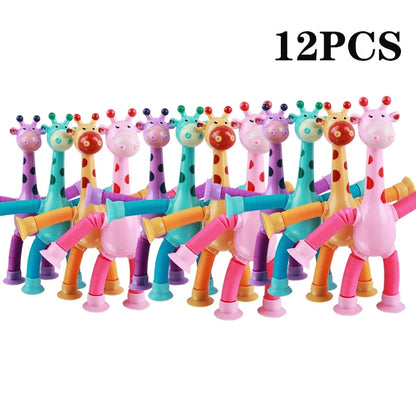 Ventosa Brinquedos para Crianças, tubos Pop, Stress Relief Squeeze Toy, Telescópico Girafa Mão Toy, fole sensorial, Kids Gift, 4 Pcs, 12Pcs