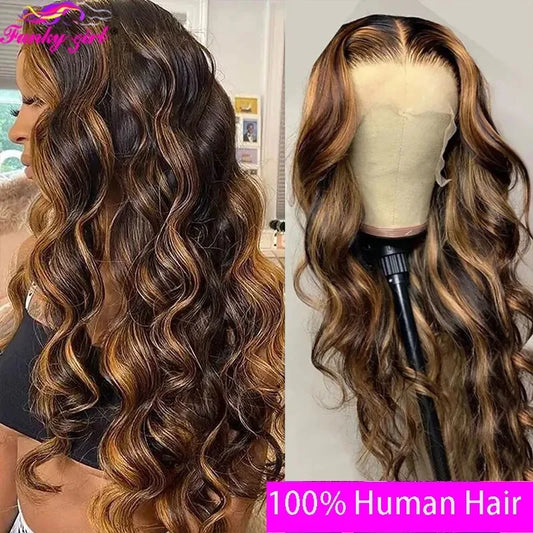 Highlight Body Wave Wig Human Hair Lace Front Wigs 4/27 Honey Blonde Body Wavy Lace Human Hair Wig For Women Brazilian Remy Wig